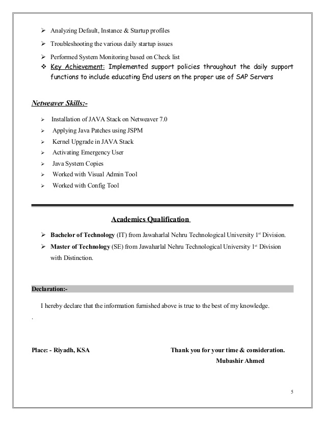 sap basis administrator resume